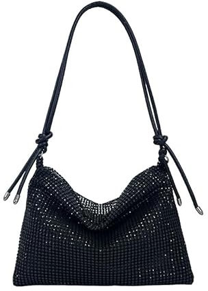 VIDSTM Damen Glitzer Tasche, Abendtasche Damen Hohe Kapazität mit Reißverschluss, Verstellbarer Schultergurt Elegante Tasche Damen, für Abend Prom Hochzeit Party Bankett (Schwarz)