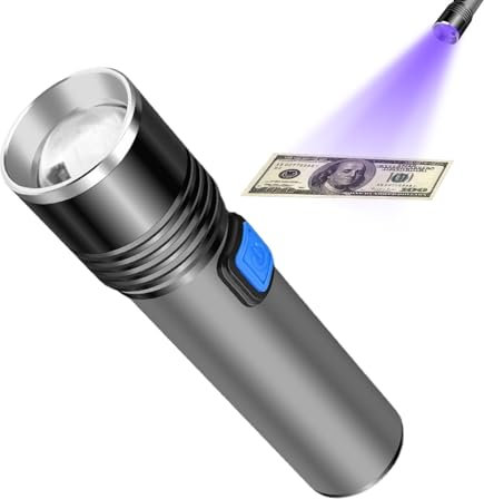 Lampe de poche LED à lumière noire, lampe de poche à lumière noire,Détecteur portable 365 nm - Lampe de poche à zoom télescopique, détecteur rechargeable USB pour la détection d'urine d'animaux, tache