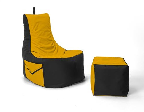 Nadimaideal Gaming Sitzsack XXL mit Hocker für Kinder, Teenager & Erwachsene | Indoor & Outdoor | Bodenkissen - Sessel - Beanbag bereits gefüllt | Füllung EPS Perlen (Gelb, Zweifarbig)