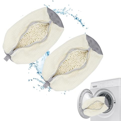Trainer Washing Machine Bag,Shoe Washing Machine Bag, Laundry Shoe Bags for Washing Machine for All Shoe Types & Sizes, 360° Wrap-Around Cleaning, Shoe Washing Bag for Washer & Dryer (CREAM - 2PCS)
