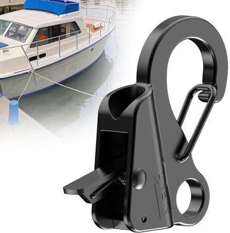 Loodmeo Boat Anchor Hook+Marine Hook Loop,Stainless Steel Anchor Hook,Boat Anchor Hook Sliding Hook,Knotless Anchor,Boat Anchor Hook Clip for Speedboats,3/8-5/8 Rope (Boat Anchor Hook, Black)