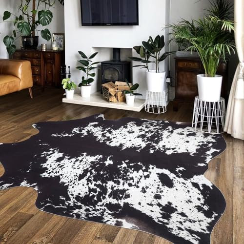 Cow Hide Rug Faux Cowhide Rug Large 8x10 Cow Print Rugs Area Carpet Animal Print Western Home Decor for Living Room Bedroom Office(Black&White, 10x8 FT)