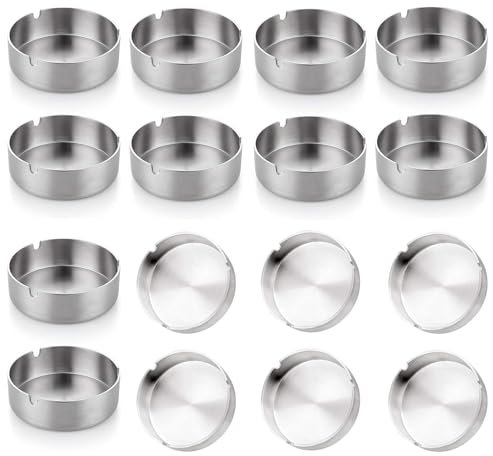 SVUPUE Stainless Steel Ashtray, 16 Pcs, 8cm, Portable, Round, for Bars, Restaurants, Home, Office, Outdoor