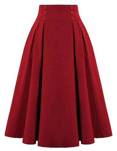 Onsoyours Jupes Femme Élégant Taille Élastique Trompette A-Ligne Midi Jupe Plissée Carreaux Skirt A Rouge XXL