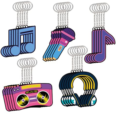 25 Pcs Music Keychain Tag Card 2 inch Piano Note Musical Radio Themed Tag School Karaoke Backpack Charm PVC Card of Baby Shower Birthday Gift