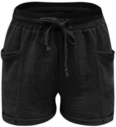 Mädchen Leinen Shorts Kurze Hose Sommer Sporthose Leicht Freizeit Sommerhose Elastische Taille Jogginghose Bequem Atmungsaktiv Trainingshorts Sweatshorts mit Tunnelzug Kinder (Black, 11-12 Years)