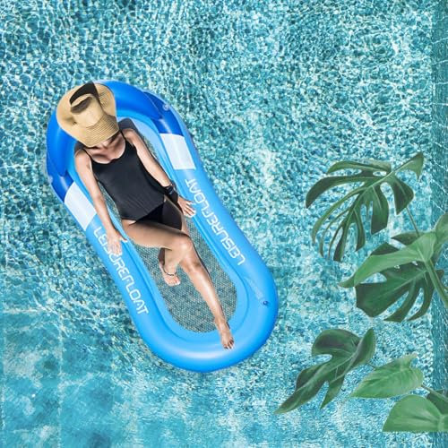 Efymosce Bouee Piscine, 4 in 1 Matelas Gonflable Piscine, Portable Hamac d'eau Gonflable, Fauteuil Gonflable de Piscine, Manuelle Jouets de Piscine pour Plage Partie Vacances (Bleu)