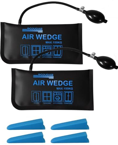 ROJUDAR 2Pack Air Wedge with 4 Plastic Wedges, Air Bags for Lifting Door Load-bearing 150Kg, Durable TPU Door Lifter for Door Window Cabinet Installation and Heavy Objects Tasks