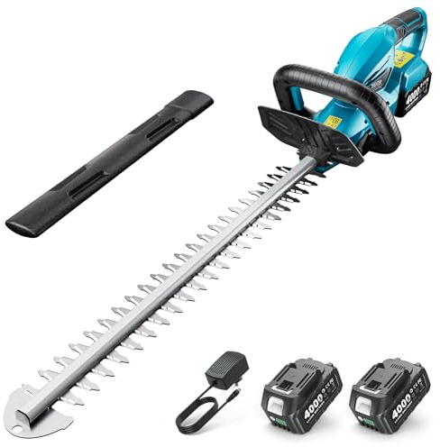 SEESII 20V Hedge Trimmer Cordless: 20 Electric Bush Trimmer - Dual 4.0Ah Batteries, Dual-Action Blade, 0.71 Blade Gap, Rotatable Handle, Lightweight Handheld Grass Shrub Clipper for Garden Yard