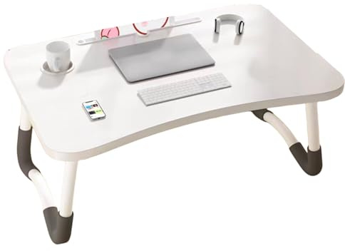 Table portable réglable pour ordinateur portable 60 x 40 x 28 cm – Plateau de lit pliable avec porte-gobelet, bureau polyvalent pour canapé et bureau à domicile, station de travail peu encombrante