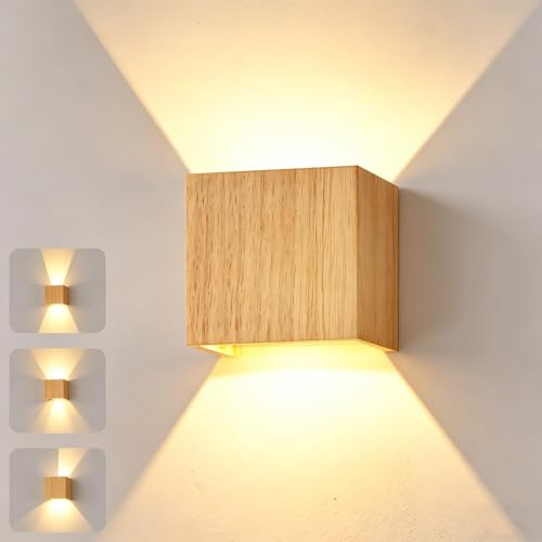 CHEVVY Aplique LED de Pared Interior 8W Madera, Blanco Cálido 3000K