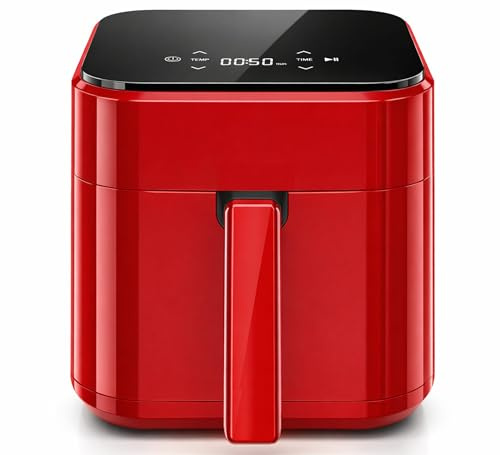 Air Fryer 3.17QT with Clear Window, Simple Operation Airfryer Non-Stick Basket Dishwasher Safe, Square Airfryer, Air Fry, Roast, Reheat, Dehydrate, Bake, 400°F Rapid Air Crispy Technology, Red