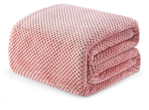 Exclusivo Mezcla Fleece Bed Blanket Twin Size, Super Soft and Warm Blankets for Couch, Sofa and Bed Waffle Textured, Cozy, Fuzzy and Lightweight, Dusty Pink, 230x168 CM