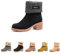 Winterstiefel Damen Stiefel Mit Absatz Stiefeletten Warme Gefüttert Winterboots Schlüpfen Frauen Boots Wildleder Elegant Schwarz/Schwarz EU 35