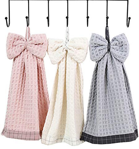 Eyands Confezione da 3 asciugamani con fiocco, morbido panno per pulire i piatti con passante per appendere la cucina, il bagno, in microfibra di velluto corallo carino asciugamano per bambini, adulti