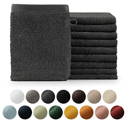 Blumtal Premium Frottier Waschlappen Set 10 teilig 100% Baumwolle - Oeko-TEX zertifizierte Waschlappen 10x (15x20 cm) - Ultra saugstarkes Frottier Seiftücher Set waschbar °60 - Seiflappen Anthrazit