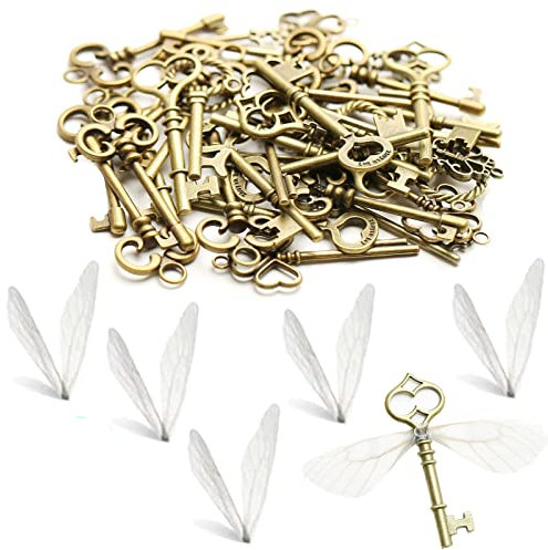 ToBeIT Vintage Deko Schlüssel Bronze Schlüssel Retro Anhänger für Halskette zum Herstellen von Schmuck, Basteln (30sets)