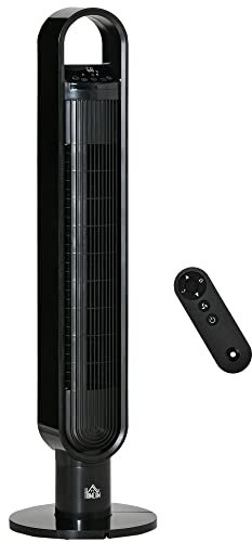 HOMCOM 39 Anion Freestanding Tower Fan Cooling for Bedroom with Oscillating, 3 Speeds, 3 Modes, 12h Timer, LED Sensor Panel, Remote Controller, 60W, Black