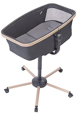 Maxi-Cosi Alba All in 1 Bassinet, Baby Bassinet, Reclining Bassinet and Highchair, 100% Recycled Fabrics, 0 Months - 3 Years (15kg), Combine with Maxi-Cosi Alba Meal Kit, Beyond Graphite