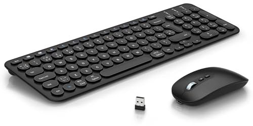 Rechargeable Bluetooth & Wireless Keyboard Mouse, PINKCAT Ultra Thin USB Keyboard Quiet Mouse Set, Ergonomic QWERTY UK Layout Computer Keyboard for Windows PC Laptop Desktop - Black