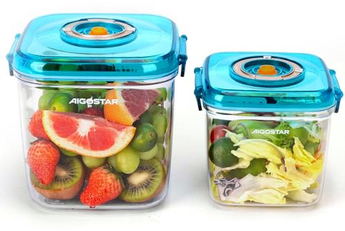 Aigostar Vakuumbehälter 1,3L + 2,6L, strapazierfähiges Lebensmittelqualitätsmaterial, zur Aufbewahrung von Lebensmitteln, Fruchterhaltung und Einlegen