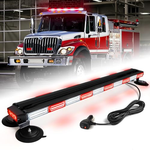 LRTER 42 Rooftop 206 LED Emergency Traffic Security Light bar Strobe Beacon Lights Bar Magnetic Base Warning Flashing Light for Construction Vehicles Trucks Postal Mail Carrier Snow Plow, Red/White