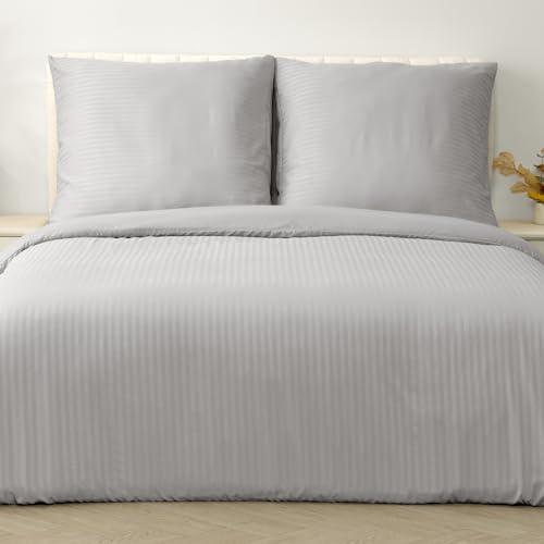 Good Nite Funda Nordica Cama 240x220cm y de Almohada 80x80cm Juego de Cama Casal Funda Nórdica de Rayas Microfibra Funda Nórdica con Cremallera(Gris,240x220cm+80x80cm*2)