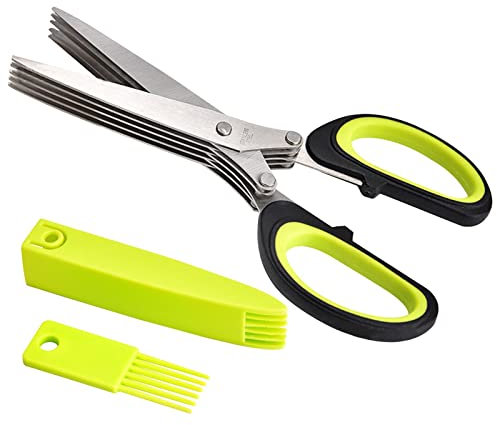 1/2 forbici multistrato – 5 strati di forbici da taglio antiruggine, forbici affilate per erbe e carne, forbici per erbe aromatiche e carne, lavabili in lavastoviglie con coperchio di sicurezza