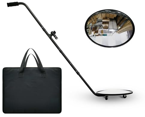 Home Care Wholesale Specchio di ispezione telescopico, Specchio di ispezione per Veicoli con Manico Regolabile, Specchio di Sicurezza a 360°, con Luce LED e 3 Ruote mobili