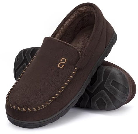 Zizor Men's Moccasin Slippers Memory Foam Indoor Outdoor,Coffee,11