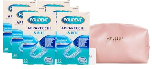 Pulitore Quotidiano APPARECCHI & BITE, Freschezza e Trasparenza. Con Tecnologia Crystal Clear, Confezione Da 30 Compresse (6 Confezioni)+Pochette (Colori Assortiti)