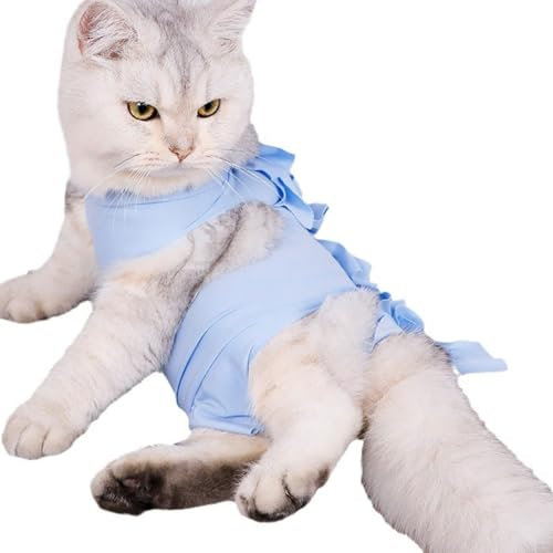 WMUVAZA Katzenbody Nach Op Anti-leckende, Recovery Suit Katze, Haustiere Schutz Kleidung Wiederherstellung, Katzenbody Nach Op Katzen Body, für Bauchwunden oder Hautkrankheiten, Blau, S
