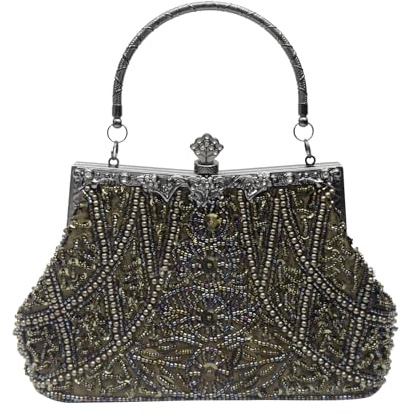CORIOS Vintage 1920s Sac de Soirée Perle Embrayage pour Femme Paillettes Pochette Sacs à Main D'épaule de Mariée Élégant Sacs Fourre-Tout pour Ceremonie Mariage Fête Cocktail Vert