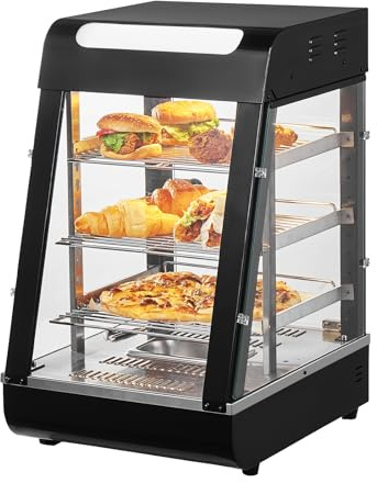 VEVOR 3-stufiger kommerzieller Speisenwärmer, 1000 W Speisenwärmer mit Licht, verstellbarer Ablage und Temperaturanzeige, 30 ℃ - 85 ℃ Dampferhitzung, 57 l für Hamburger, Pizza, Brot, Brathähnchen