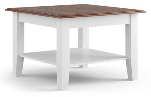 Lomadox Wohnzimmer Wohnzimmertisch Tisch Couchtisch, Massivholz in weiß mit Walnuss Optik