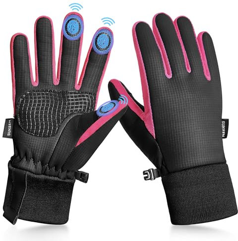 Sukeen Warme Kinder-Winterhandschuhe für Jungen und Mädchen, Winddicht, PU, kaltes Wetter, Alter 4–14 Jahre, rutschfeste Handschuhe für Radfahren, Outdoor, Rose, Medium