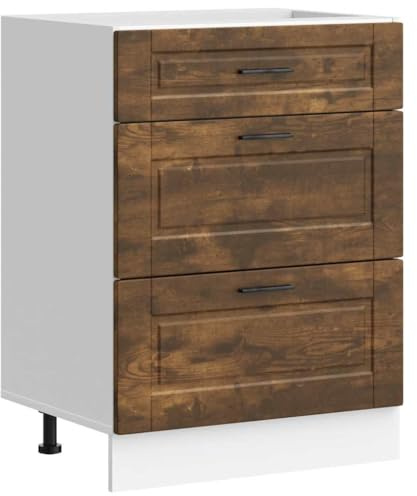 vidaXL porto kitchen base cabinet smoked oak engineered wood with ample storage adjustable feet 60x46x81.5cm