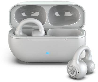 JLab Flex Open Ear Hörlurar - Trådlösa Open Ear Oordoppar, Clip-on Design, 21 Timmars Speltid, Open-Ear Oordoppar med Bluetooth Multipoint, MEMS Mikrofon, Anpassning med App, Vit