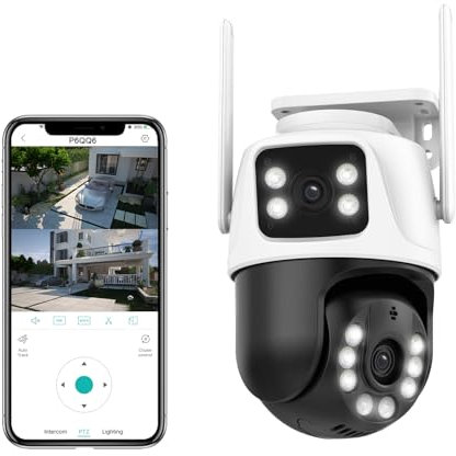KERUI Telecamera di sorveglianza 3K esterna Wi-Fi con doppio obiettivo, 6 MP PTZ IP telecamera di sorveglianza esterna, 2,4/5 GHz orientabile a 360°, audio a 2 vie, visione notturna a colori, IP66, 24