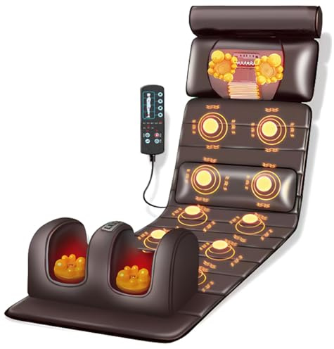 Vibration Massage Mat,Full Body Vibrating Heating Massage Pad,10 Vibration Motors,3 Strength Adjustments, with Detachable Neck Massage Headrest and Multifunctional Leg,Foot Massagers,for Home Office