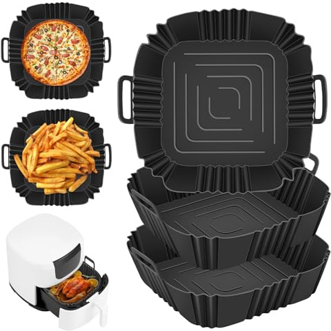 3 Pezzi Teglie in Silicone per Friggitrice ad Aria,Accessori Friggitrice ad Aria,Teglia Cestello Accessori per Air Fryer,Silicone Contenitori Riutilizzabile per Friggitrice ad Aria