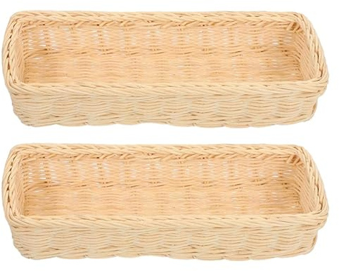 ULTECHNOVO Rattan Storage Basket Utensil Organizer for Kitchen Drawer Flatware Holder Cutlery Container Spoon Fork Chopsticks Tray 9.84X3.94X1.97 Inches