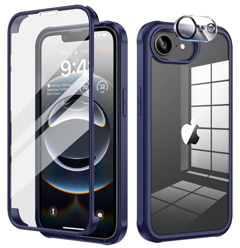 seacosmo Coque pour iPhone 16e, iPhone 17e Antichoc Housse avec Verre Trempé et Caméra Protecteur [9H HD] 360° Protégé Etui Double Face Case Robuste Transparent Intégrale Coque iPhone 16E/17E - Bleu
