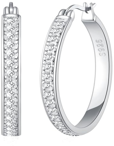 BMMYE Strass-Creolen für Damen, glitzernde, große CZ-Creolen für empfindliche Ohren, läuft nicht an, Sterlingsilber, vergoldet, Strass-Ohrringe, 30/40/50/60 mm, 30mm, Sterling Silber, Kein Edelstein