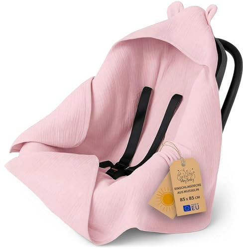 Nid d'ange bébé Couverture en Mousseline 85x85 cm - Chanceliere enveloppante Cosy pour Poussette ou Siege Auto Lavable nid d Ange pour Naissance Enfant Oeko-Tex Rose poudré