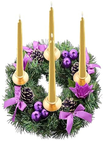 Christmas Advent Wreath Candle Holder | 2024 Candle Wreaths For Taper Candles | Faux Berries Ribbon Bows Rings Wedding Centerpiece