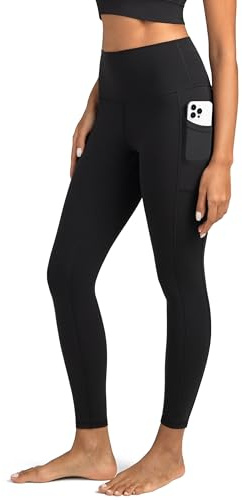 Colorfulkoala Women's High Waisted Tummy Control Workout Leggings 7/8 Length Yoga Pants with Pockets (M, Black)
