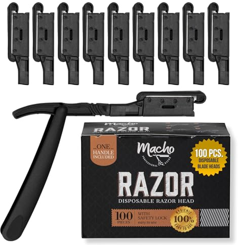 Professional Disposable Straight Razors for Men - Blade Holder with 100 Stainless Steel Razor Blade Heads - Features a Safety Lock & Blade Guard for Barbers, Shaving, and Grooming by Better Barber