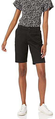Amazon Essentials Women's Mid-Rise Slim-Fit 10 (25 cm) Inseam Bermuda Chino Shorts, Black, 10