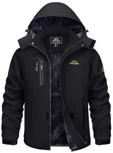 TACVASEN Mens Outdoor Jacket Waterproof Fleece Jacket Winter Skiing Jacket Warm Hiking Jacket with Detachable Hood